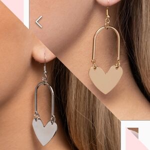 Lady Locket Earrings Gold Silver Heart Bundle Fish Hook Minimalist